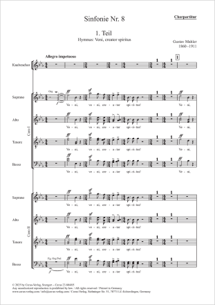 Sinfonie Nr. 8 Soli SSSAATBarB, Coro SATB/SATB, Knabenchor, Pic, 4 Fl, 4 Ob, CIngl, 4 Clt, BClt, 4 Fg, Cfg, 8 Cor,  Chorpartitur
