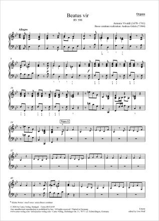 Beatus vir Soli SSA, Coro SATB, 2 Vl, Va, Bc Einzelstimme, Orgel