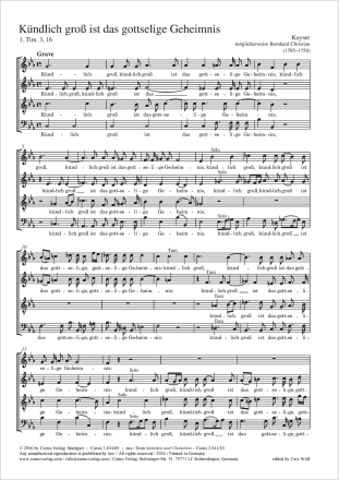 K�ndlich gro� ist das gottselige Geheimnis Coro SATB Partitur