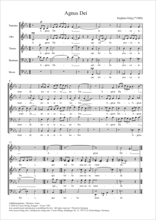 Agnus Dei Coro SAATBarB Partitur