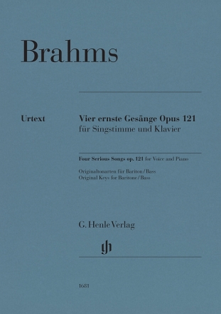 Vier ernste Ges�nge op.121 f�r Bariton/Bass und Klavier (Originaltonarten) Urtext, broschiert
