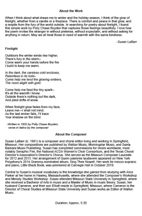 Firelight SATB divisi and Piano Chorpartitur
