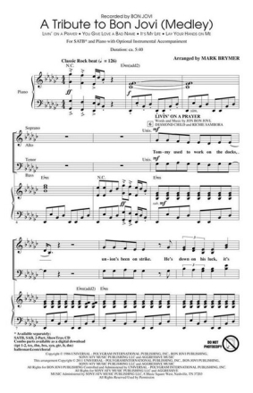 A Tribute to Bon Jovi (Medley) for mixed choir and piano choral score