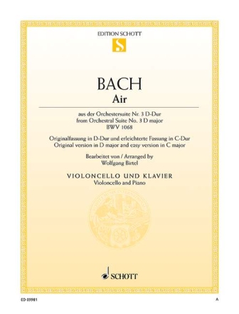 Air BWV1068 (Fassung D-Dur und erleichtert C-Dur ) f�r Violoncello und Klavier
