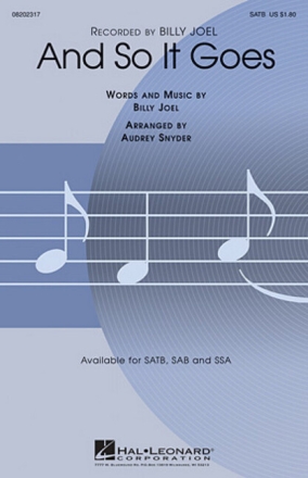 And So It Goes for mixed chorus and piano chorus score