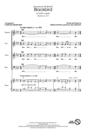 Blackbird for mixed choir and piano choral score