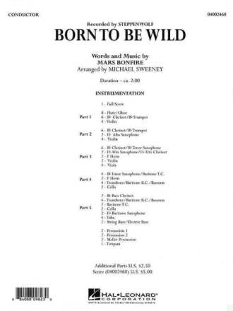 Born to be wild for 5-part flexible band and opt. strings score
