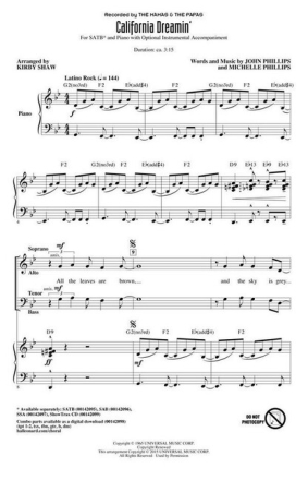 California Dreamin' for mixed choir and piano choral score