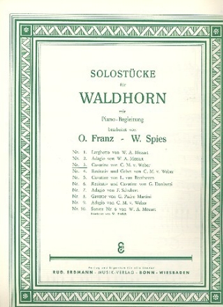 Cavatine aus Der Freisch�tz f�r Horn und Klavier