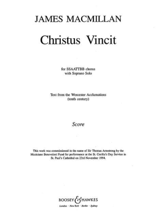 Christus Vincit f�r Solo (S) und gemischter Chor (SSAATTBB) a cappella Chorpartitur