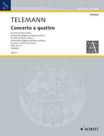 Concerto a 4 d-Moll TWV43:d3 f�r Fl�te, Violine, obligates Cello und Bc Partitur und Stimmen