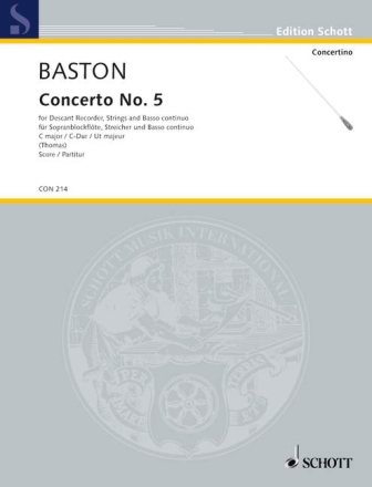 Concerto C-Dur Nr.5 f�r Sopranblockfl�te, Streicher und Bc Partitur