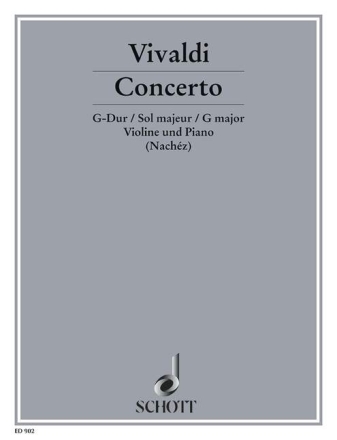 Concerto G-Dur RV 298/PV 100 f�r Violine, Streicher und Orgel Klavierauszug mit Solostimme
