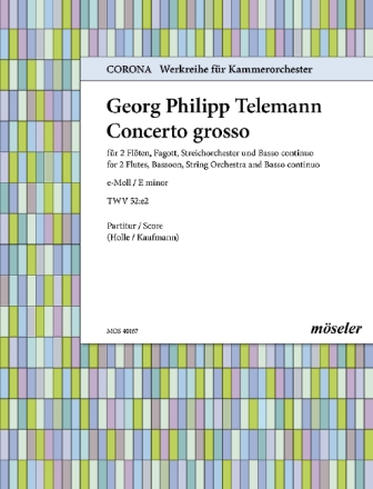 Concerto grosse e-Moll TWV52:e2 f�r 2 Fl�ten, Fagott, Streicher und Bc Partitur