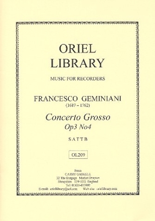 Concerto grosso op.3,4 for 5 recorders (SSATB) score and parts
