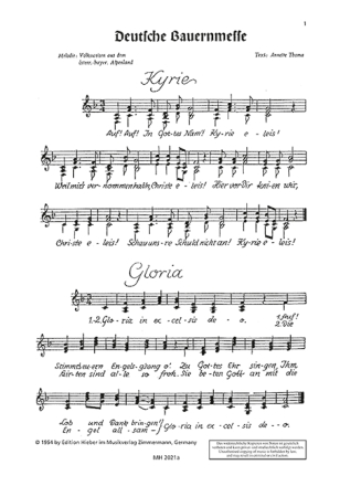 Deutsche Bauernmesse f�r Dreigesang (Frauenchor) und Instrumente) Chorpartitur (Ausgabe A)