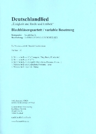 Deutschlandlied f�r 4 Blechbl�ser (Ensemble) Partitur und Stimmen