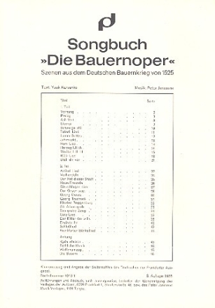 Die Bauernoper Szenen aus dem Deutschen Bauernkrieg von 1525 Songbuch (= Klavierauszug)
