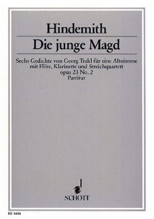 Die junge Magd op. 23/2 f�r Alt-Stimme mit Fl�te, Klarinette und Streichquartett Partitur
