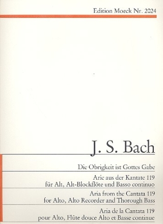 Die Obrigkeit ist Gottes Gabe f�r Alt, Altblockfl�te und Cembalo Partitur und 2 Stimmen (dt)