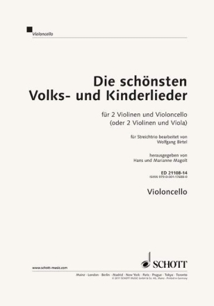 Die sch�nsten Volks- und Kinderlieder f�r 2 Violinen und Violoncello Violoncello
