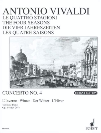 Die vier Jahreszeiten op. 8/4 RV 297 / PV 442 f�r Violine, Streicher und Basso continuo Klavierauszug mit Solostimme