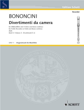 Divertimenti da camera Band 3 (Nr.5-6) f�r Altblockfl�te (Violine, Fl�te, Oboe) und bc