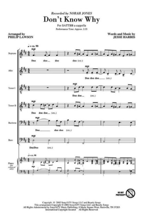 Don't Know Why for mixed choir (SATTBB) a cappella choral score
