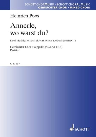 Drei Madrigale f�r gemischten Chor (SSAATTBB) Chorpartitur