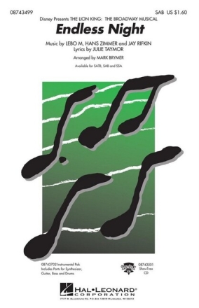 Endless Night from 'The Lion King' for mixed choir (SAB) and piano score