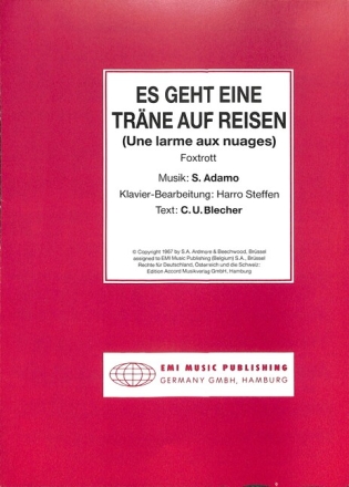 Es geht eine Tr�ne auf Reisen Gesang und Klavier Einzelausgabe