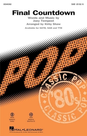 Final Countdown for mixed choir (SAB) and piano choral score