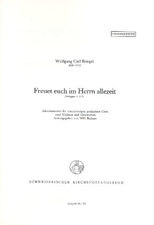 Freuet euch im Herrn allezeit f�r gem Chor, 2 Violinen und Bc Chorpartitur