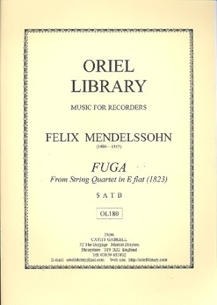 Fuga from String quartet in E flat major for 4 recorders (SATB) score and parts