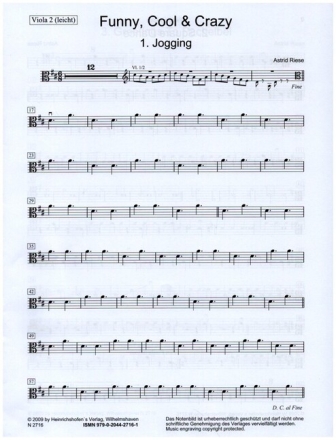 Funny cool & crazy f�r Streicher-Ensemble (Klavier, Gitarre und Percussion ad lib) Viola 2 (leicht)