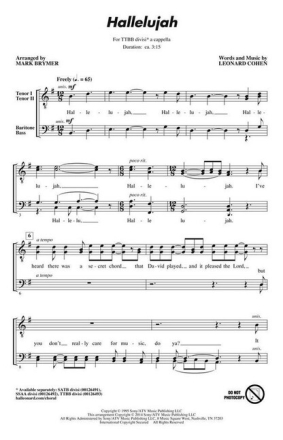 Hallelujah for male choir  (TTBB) a cappella choral score