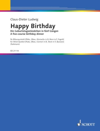 Happy Birthday f�r Bl�serquintett (Querfl�te, Oboe, Klarinette, Horn und Fagott) Partitur und Stimmen