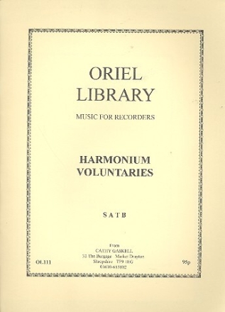 Harmonium Voluntaries  for 4 recorders (SATB) score and parts