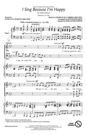 I Sing Because I'm Happy for mixed choir and piano choral score