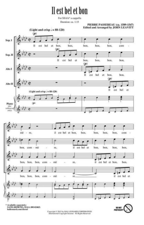 Il est bel et bon for female choir (SSAA) a cappella choral score