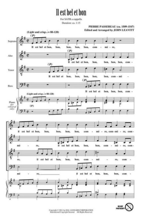 Il est bel et bon for mixed chorus a cappella chorus Score