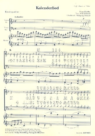 Kalenderlied f�r gem Chor und Klavier Partitur