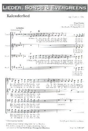 Kalenderlied f�r M�nnerchor a cappella Partitur