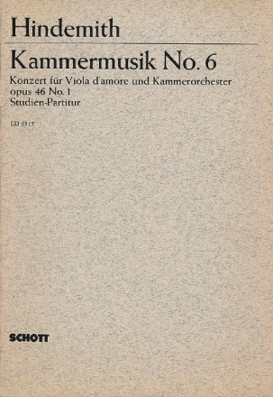 Kammermusik Nr. 6 op. 46/1 f�r Viola d'amore und Kammerorchester Studienpartitur