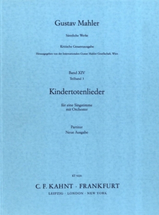 Kindertotenlieder f�r Gesang und Orchester Partitur