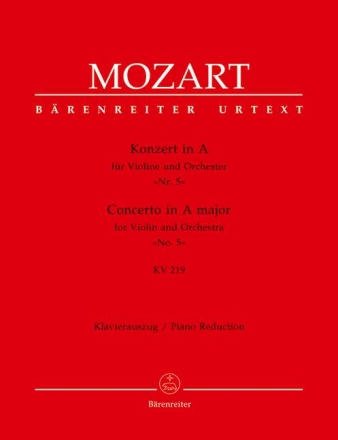 Konzert A-Dur KV219 f�r Violine und Orchester f�r Violine und Klavier