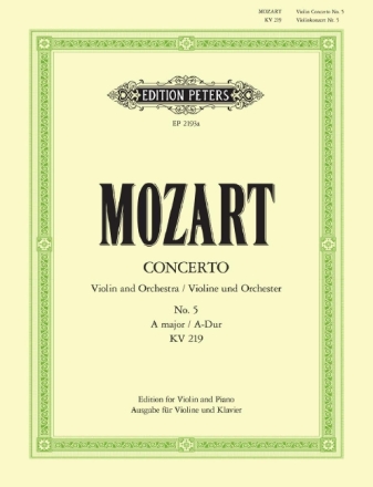 Konzert  A-Dur KV219 f�r Violine und Orchester f�r Violine und Klavier