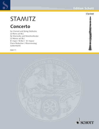 Konzert B-Dur f�r Klarinette und Orchester f�r Klarinette und Klavier