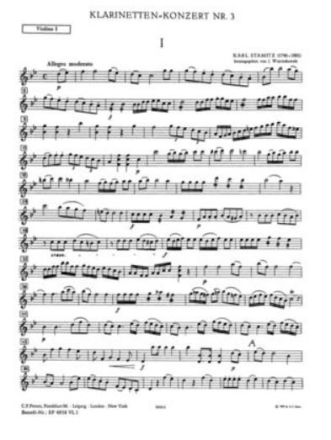 Konzert B-Dur Nr.3 f�r Klarinette und Orchester Violine 1