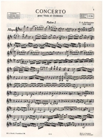 Konzert D-Dur f�r Viola und Orchester Stimmensatz (Harmonie und 3-3-2-2-1)